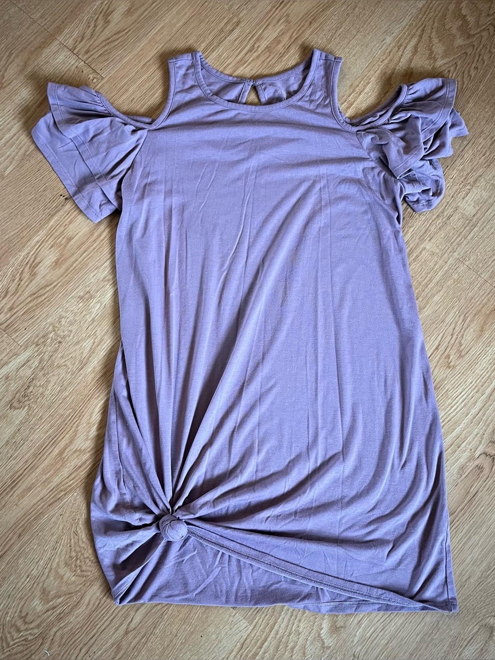 Just Be Cold Shoulder Dress Size M Purple Ruffle Sleeve Knot Front